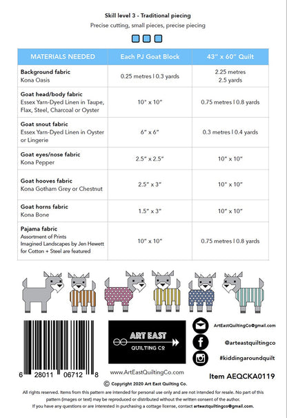 Art East Kidding Around Goats in Pajamas Quilt Pattern