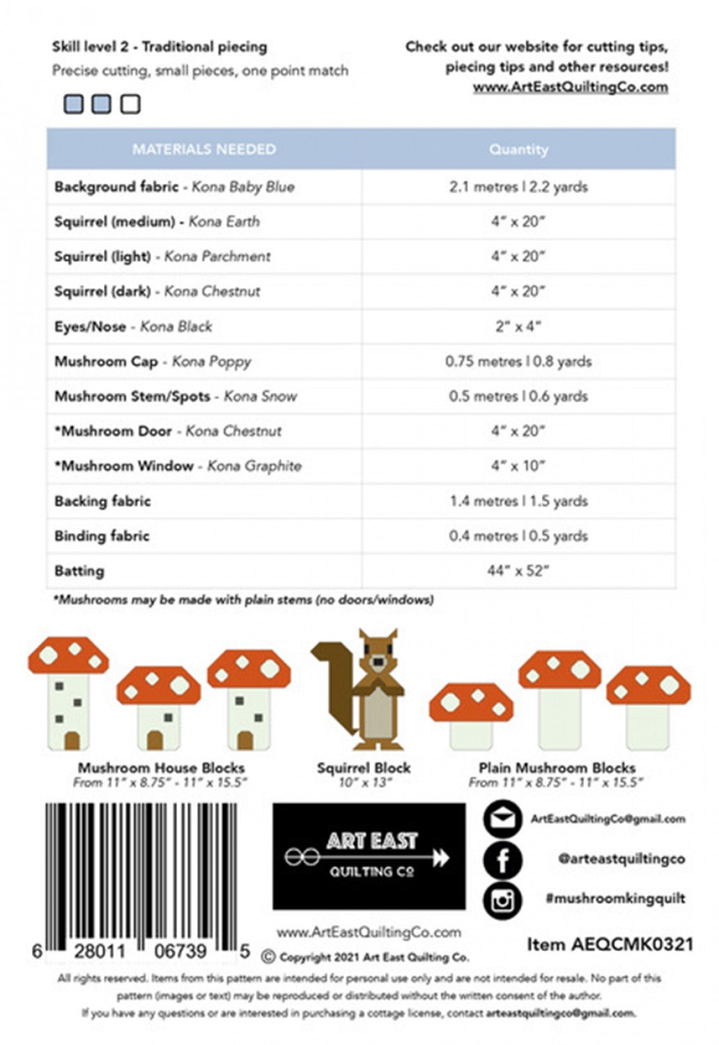 Art East Mushroom King A Squirrel & His Kingdom Quilt Pattern