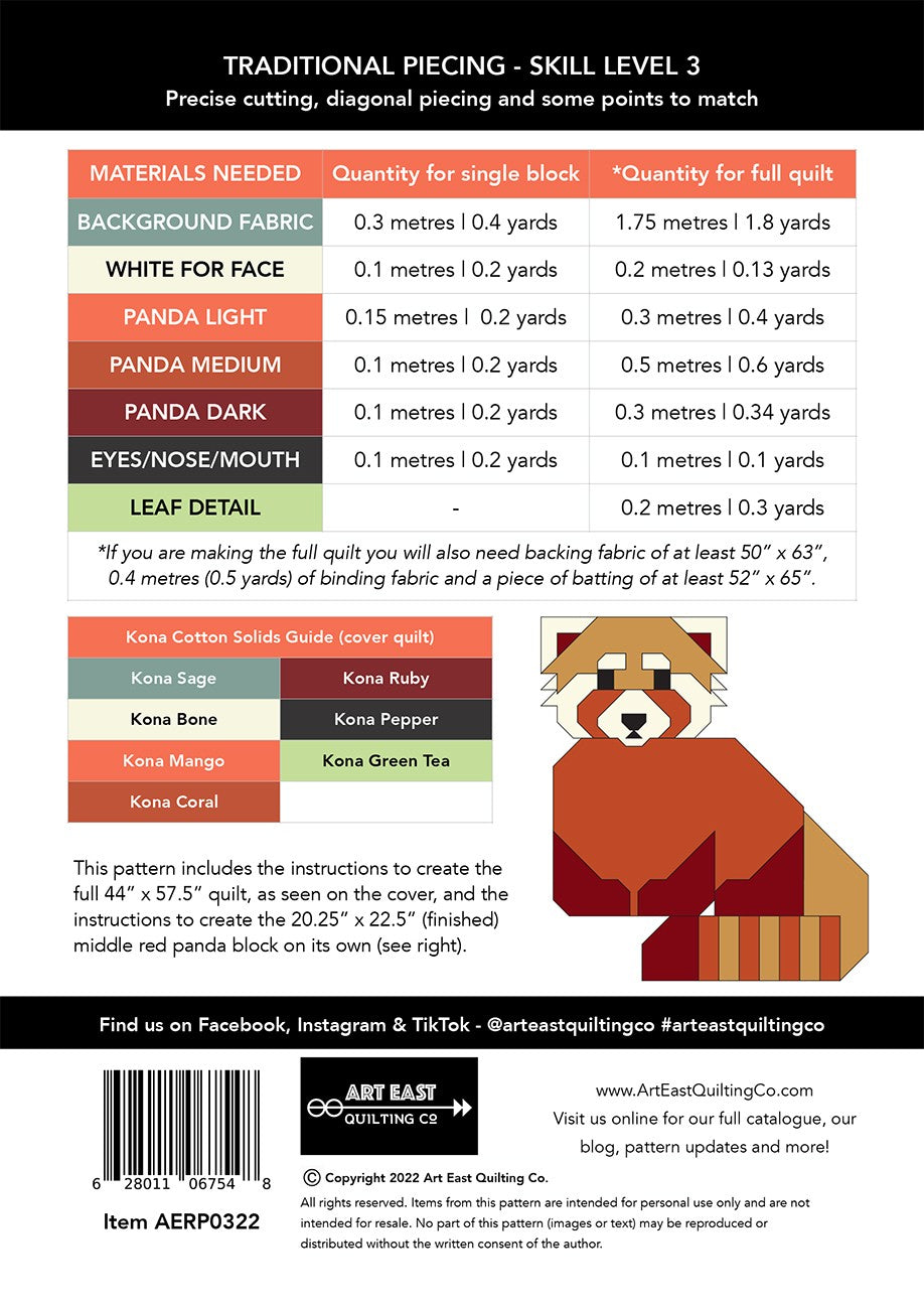 Art East Red Pandas Quilt Pattern