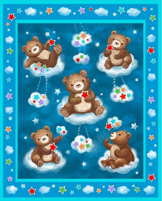 Children's Teddy Bears and Stars Fabric Panel