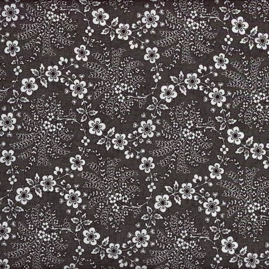 Floral Trellis Fabric - Black - By the yard