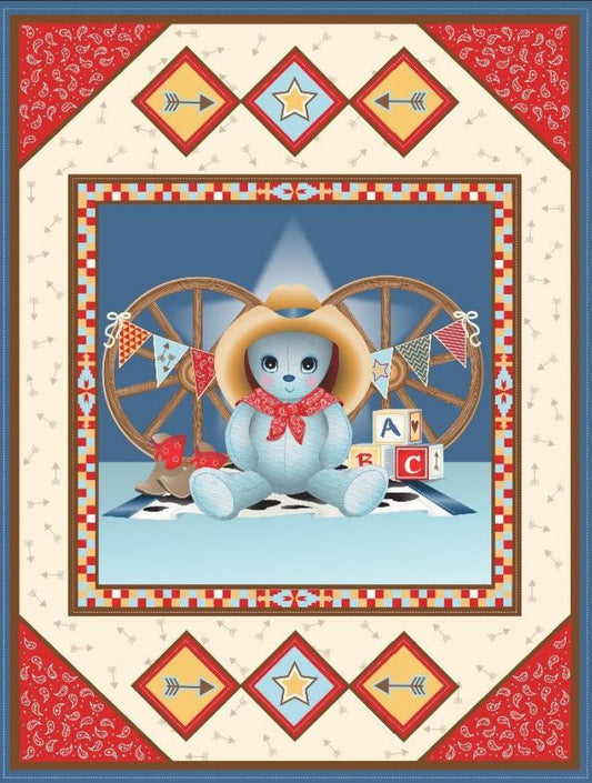 Children's Cowboy Teddy Bear Fabric Panel