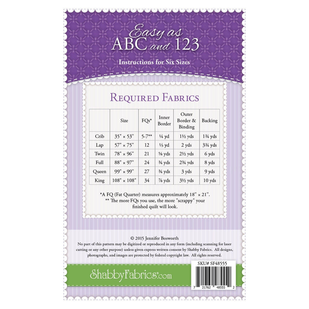Shabby Fabrics Easy as ABC and 123 Quilt Pattern