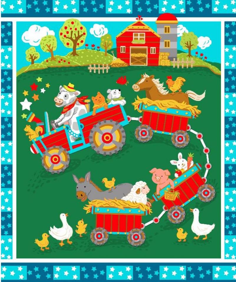 Children's Farm Train Fabric Panel