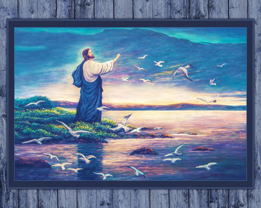 Jesus Feeding the Birds Fabric Panel