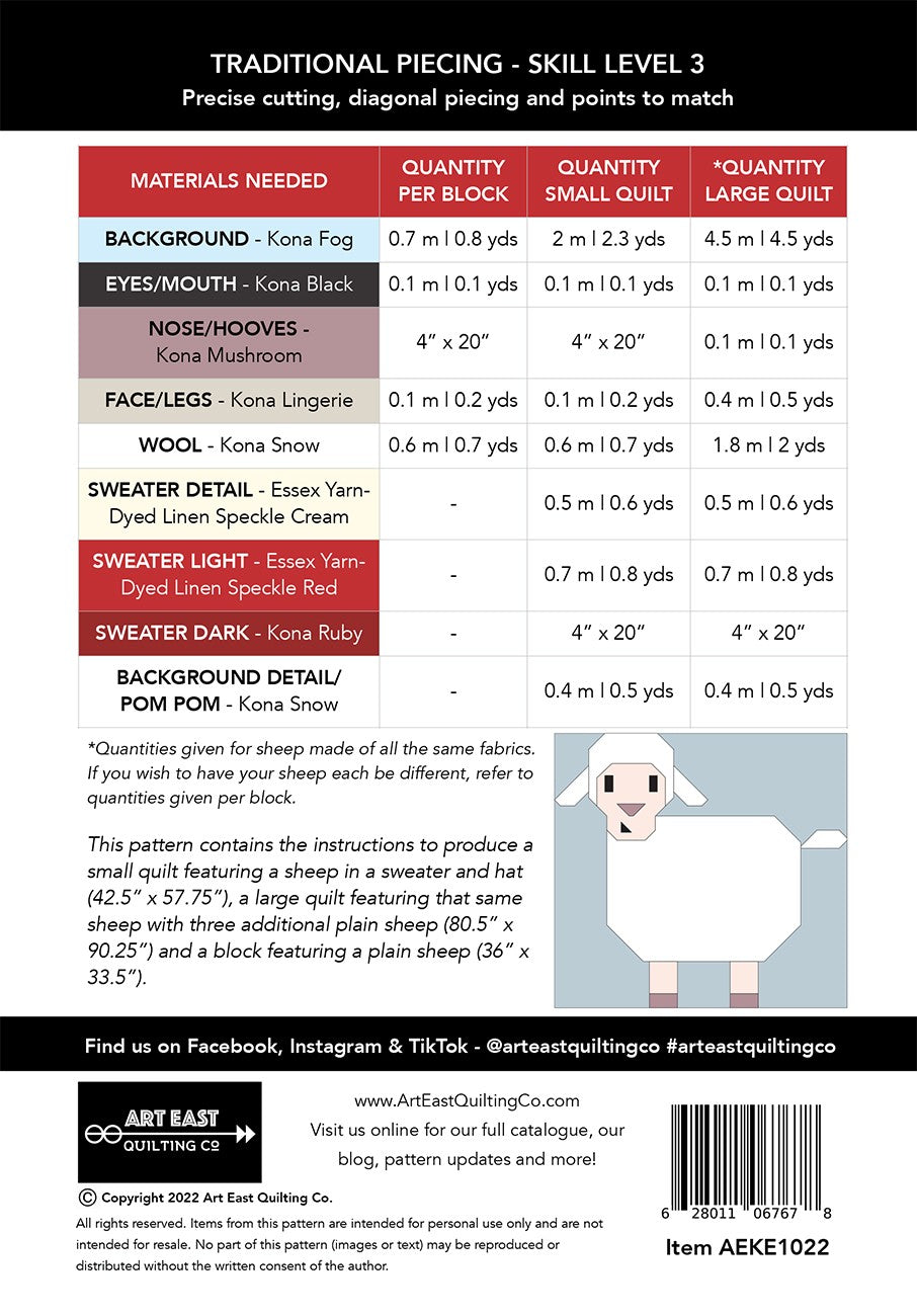 Art East Knitted for Ewe Quilt Pattern