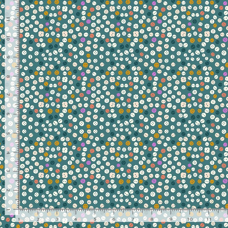 Sew Beautiful Fabric - Green Sew Buttons - By the yard