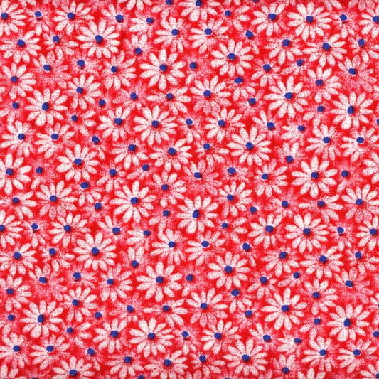 Calico Daisy Fabric - Red - By the yard