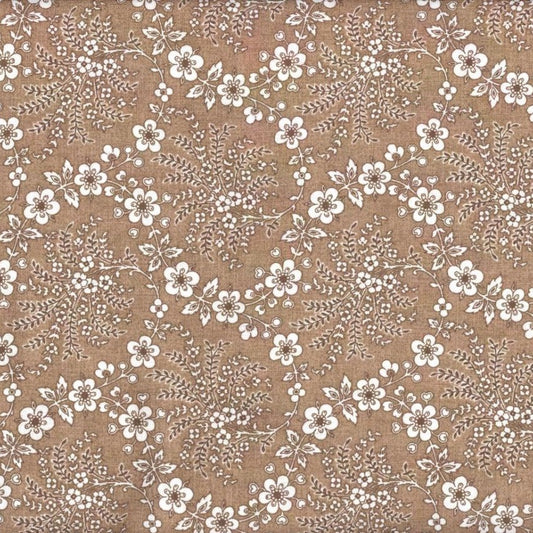 Floral Trellis Fabric - Taupe - By the yard