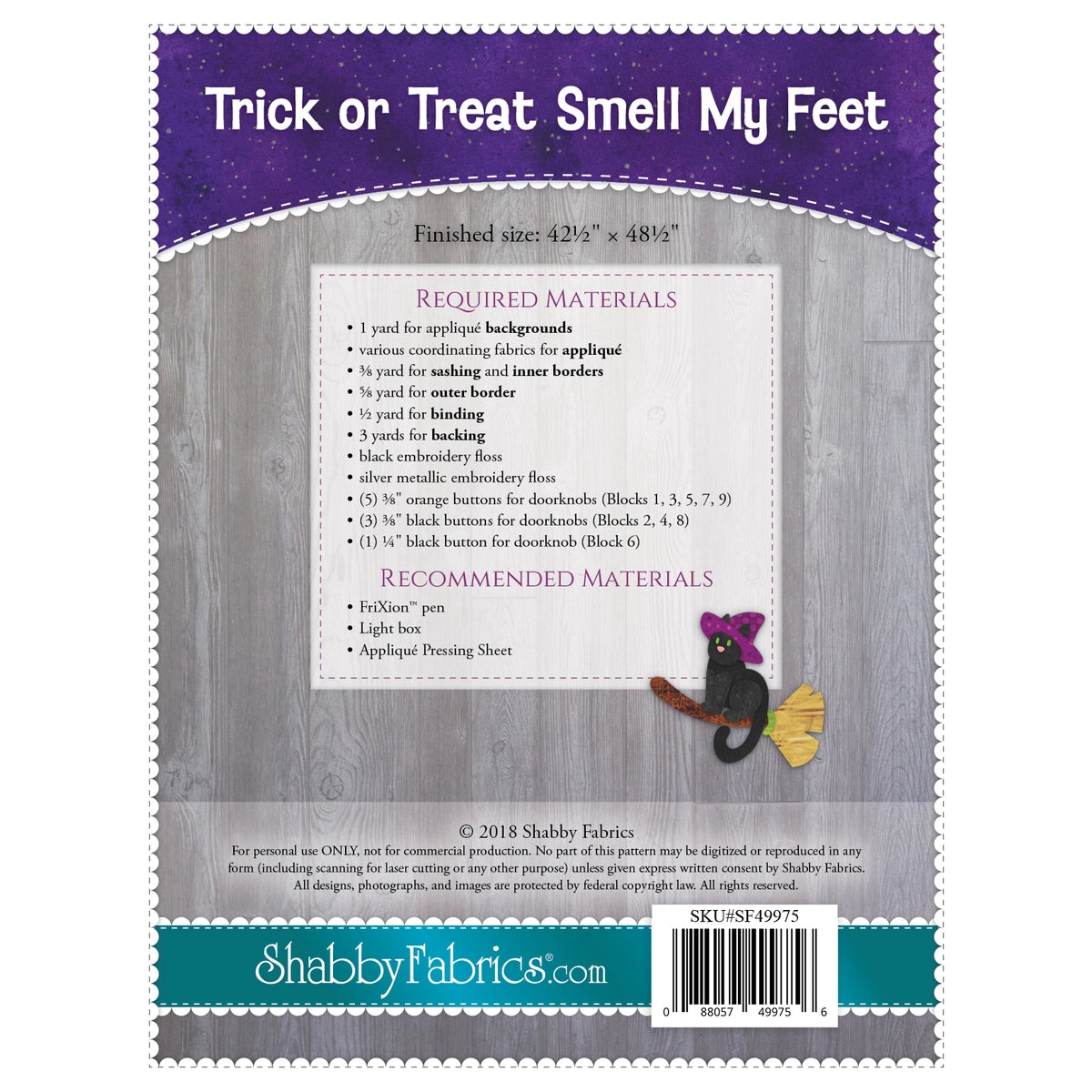 Shabby Fabrics Trick Or Treat Smell My Feet Quilt Pattern
