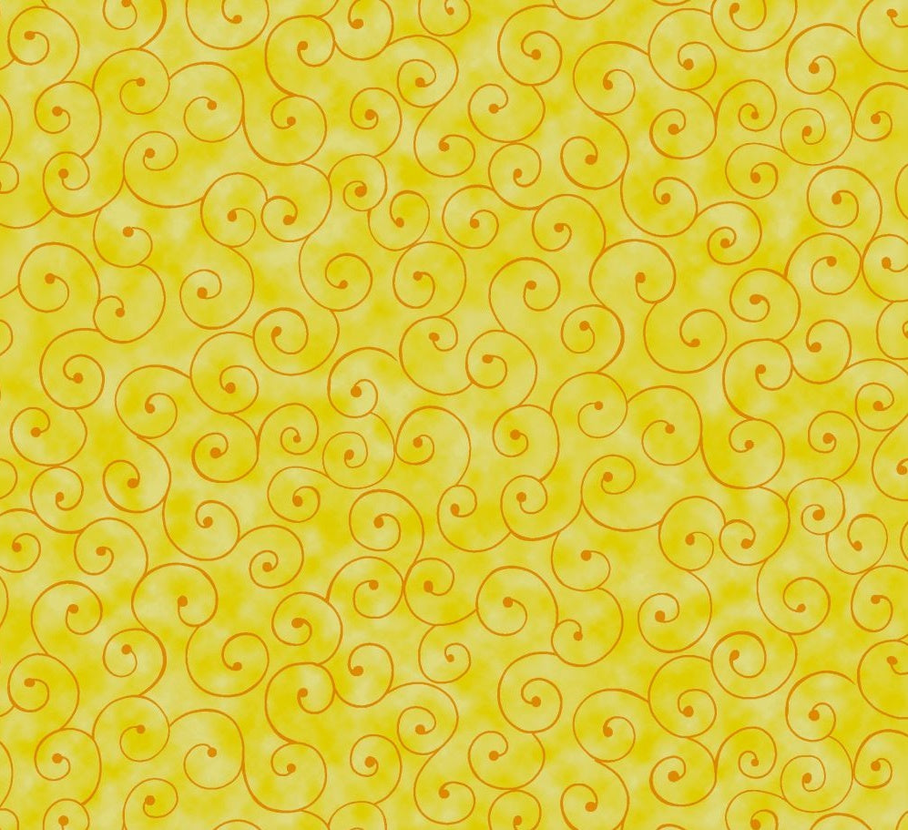Swirls Fabric - Yellow - By the yard