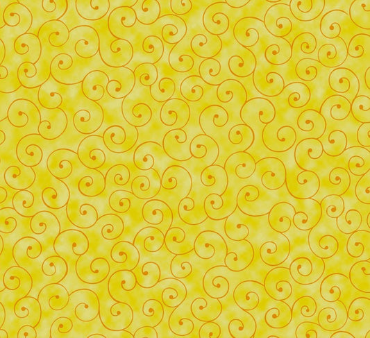 Swirls Fabric - Yellow - By the yard