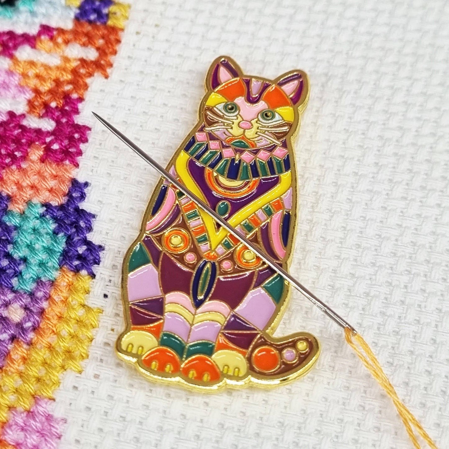 Mandala Cat Needle Minder for Cross Stitch & Embroidery