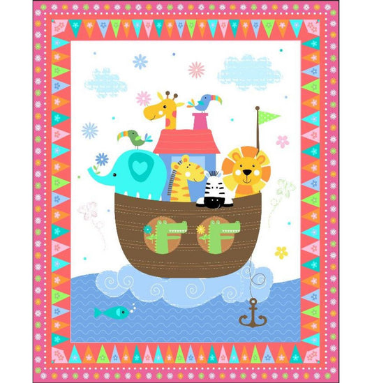 Children's Noah's Ark Pink Fabric Panel